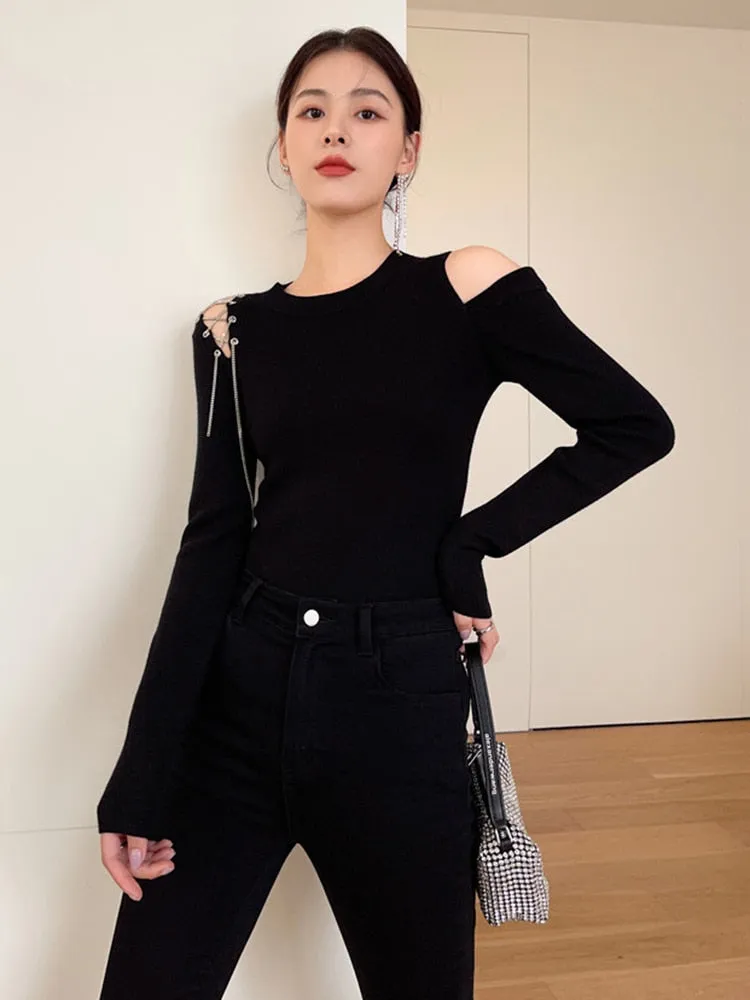 Irregular Knitting Off Shoulder Top