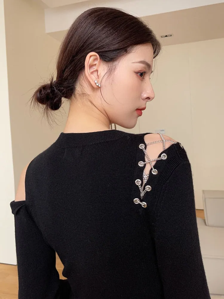 Irregular Knitting Off Shoulder Top