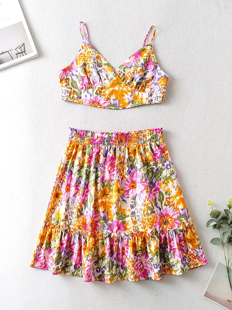 Jojo Floral Ruffled V-Neck Two-Piece Dress