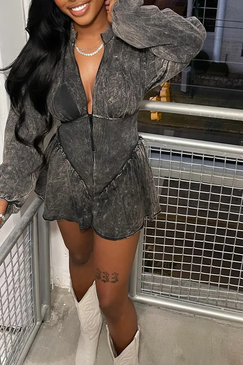 JS3413 Distressed Long Sleeve Rompers