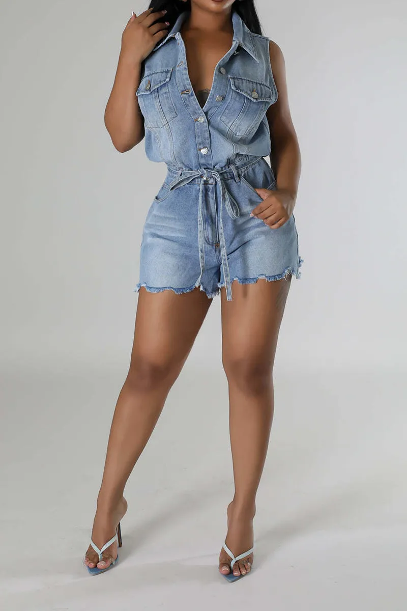 JS3450 Sleeveless Denim Rompers