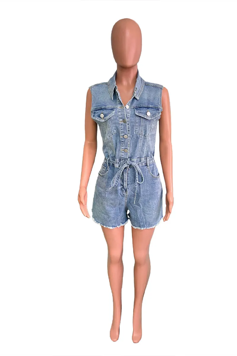 JS3450 Sleeveless Denim Rompers