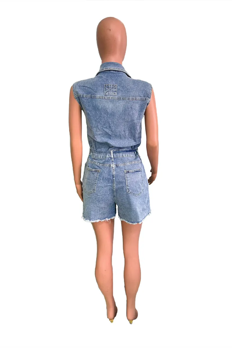 JS3450 Sleeveless Denim Rompers