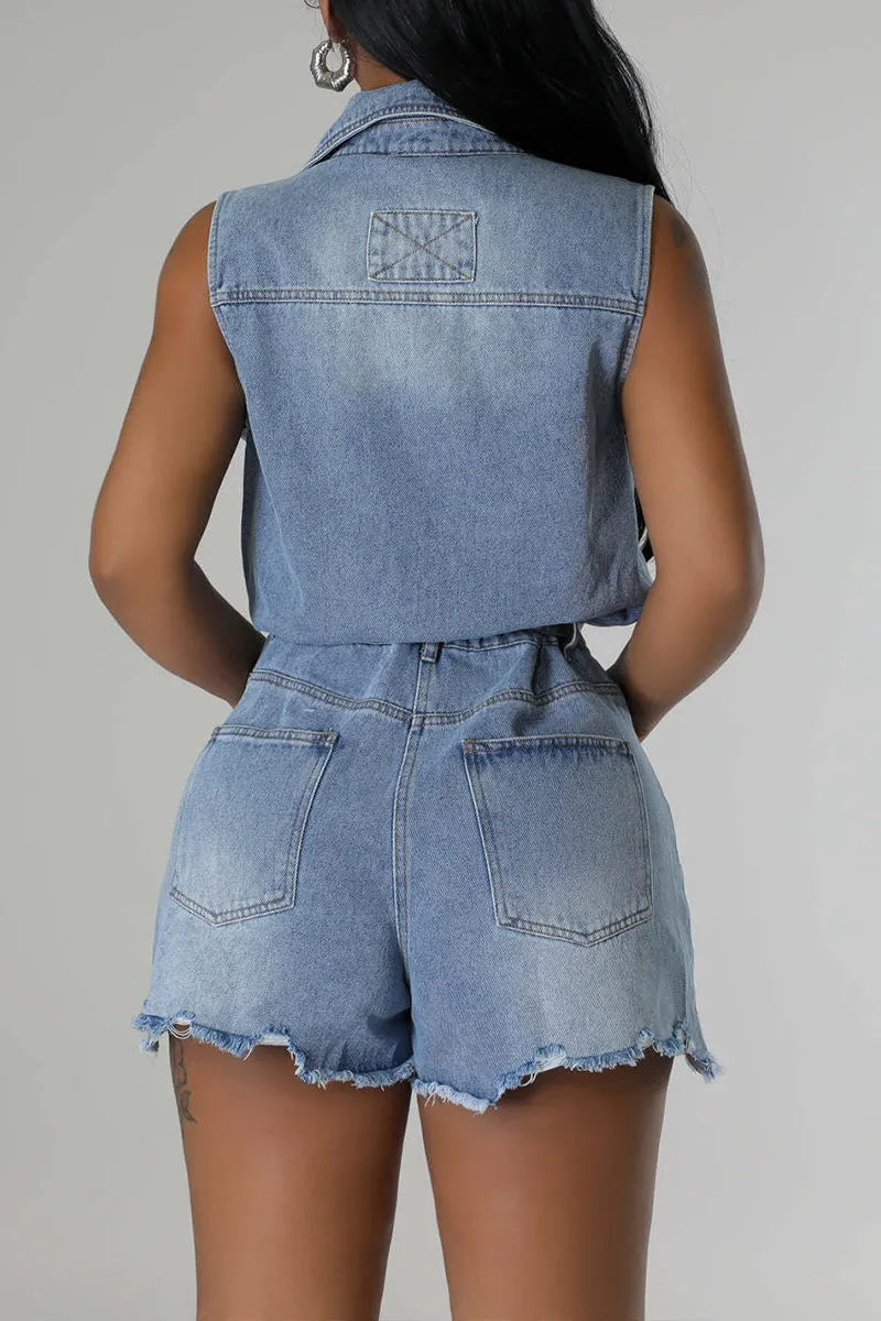 JS3450 Sleeveless Denim Rompers