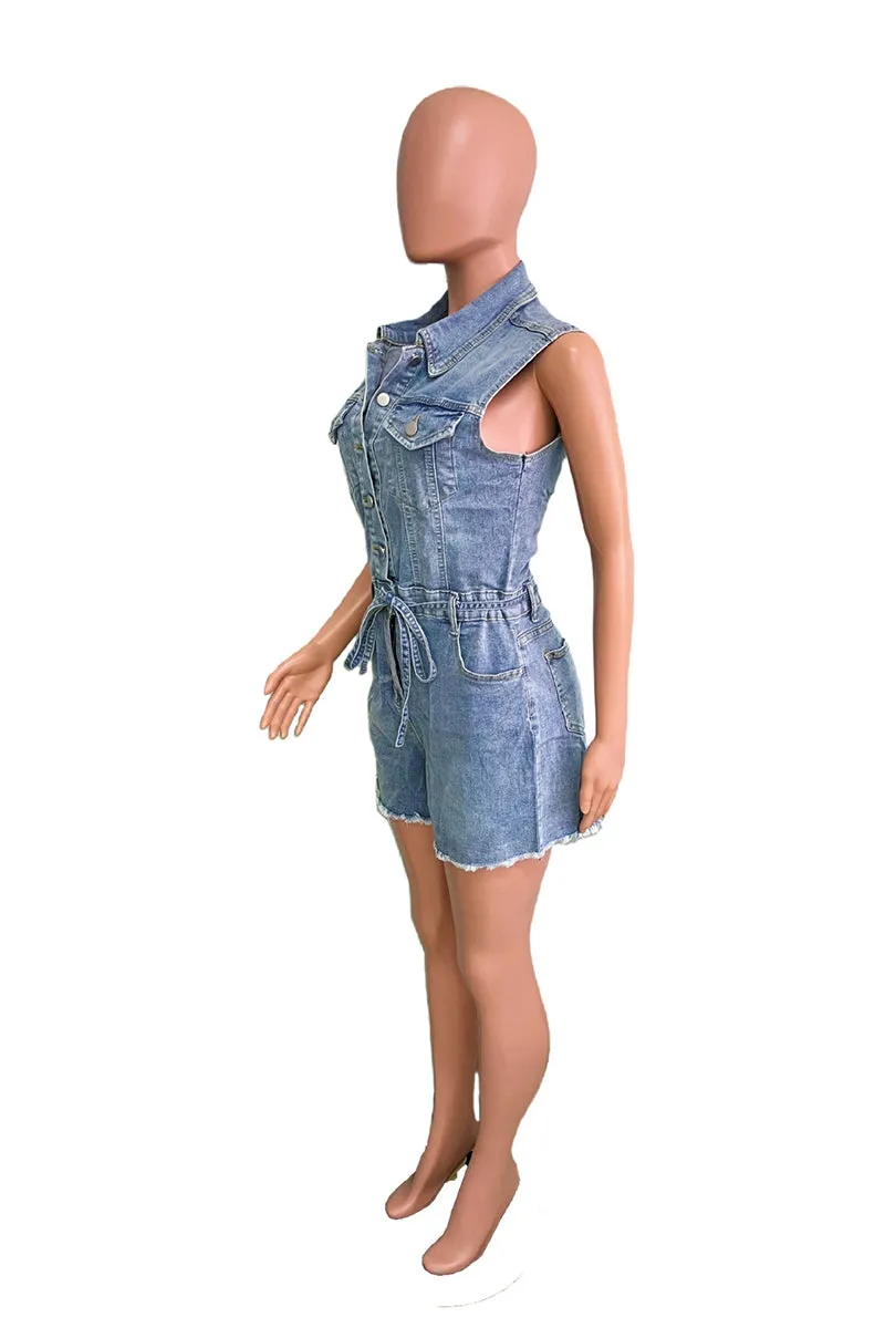 JS3450 Sleeveless Denim Rompers