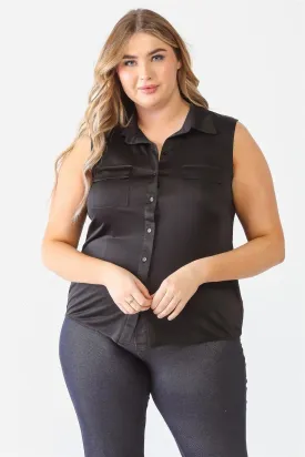Junior Plus Black Sleeveless Shirt Top /2-1-1