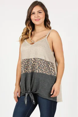 Leopard Love Criss Cross Colorblock Tank Top - Curvy