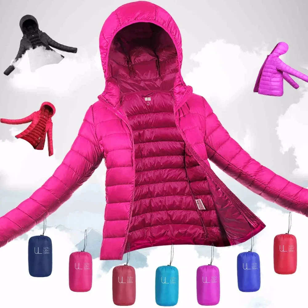 Lightweight Women's 90% Duck Down Hooded Jacket - Casual Windbreaker Parka for All Seasons