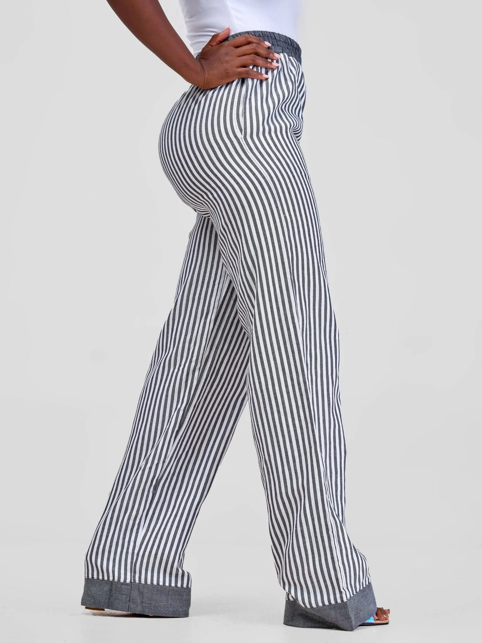 Liquid Lemn Wide Leg Striped (Mistari) Pants With Border - Grey