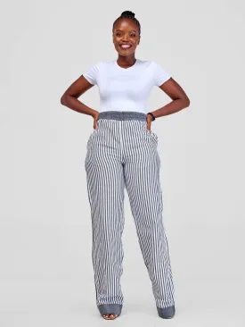 Liquid Lemn Wide Leg Striped (Mistari) Pants With Border - Grey