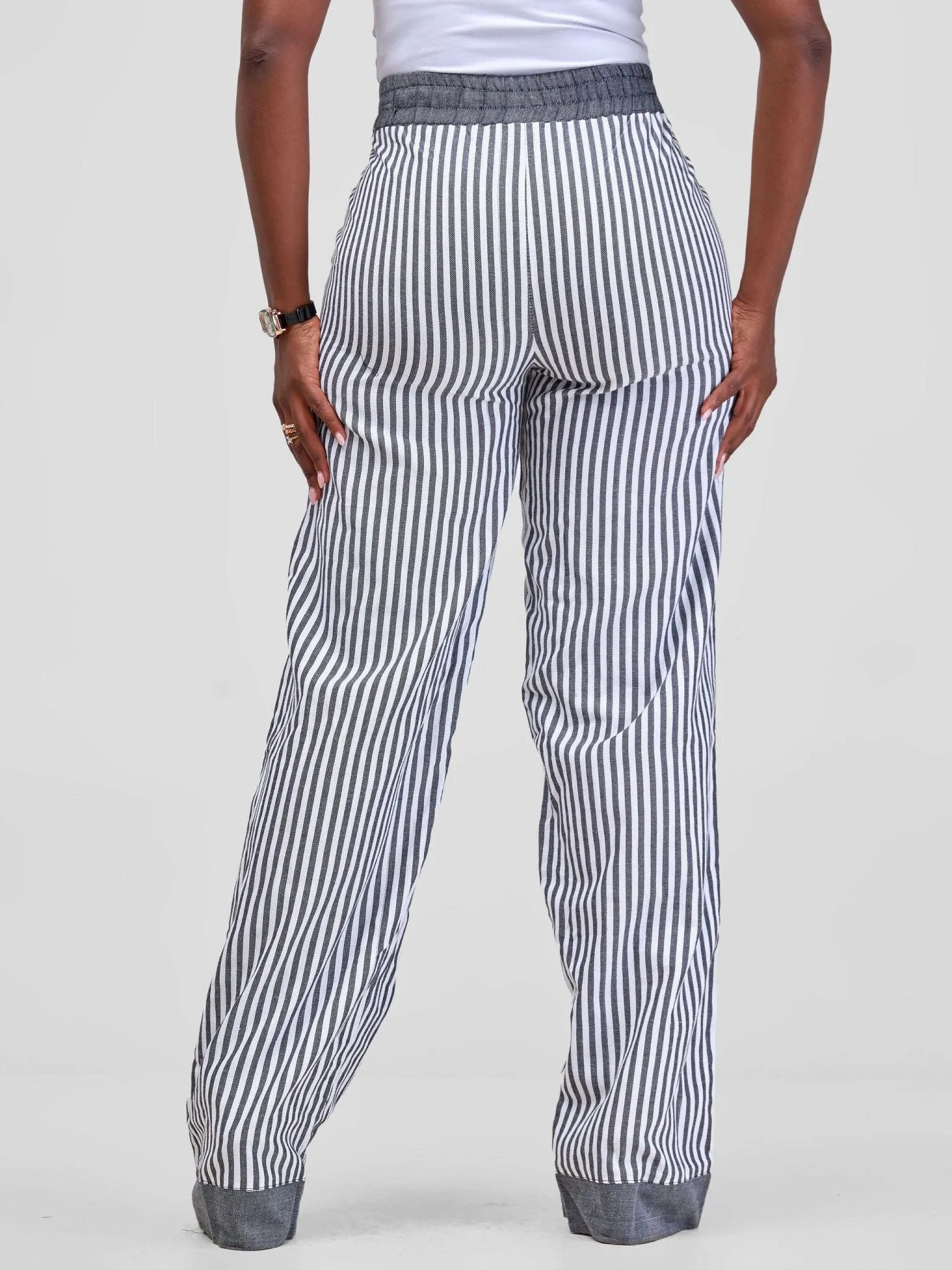 Liquid Lemn Wide Leg Striped (Mistari) Pants With Border - Grey