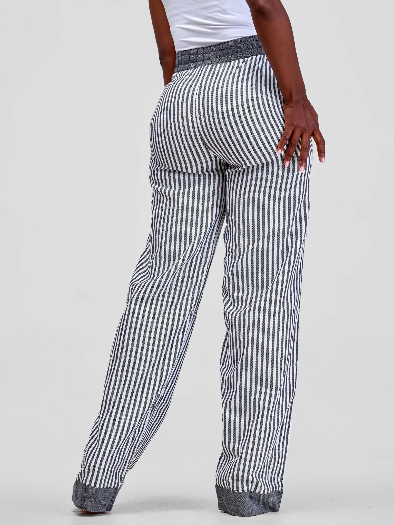 Liquid Lemn Wide Leg Striped (Mistari) Pants With Border - Grey