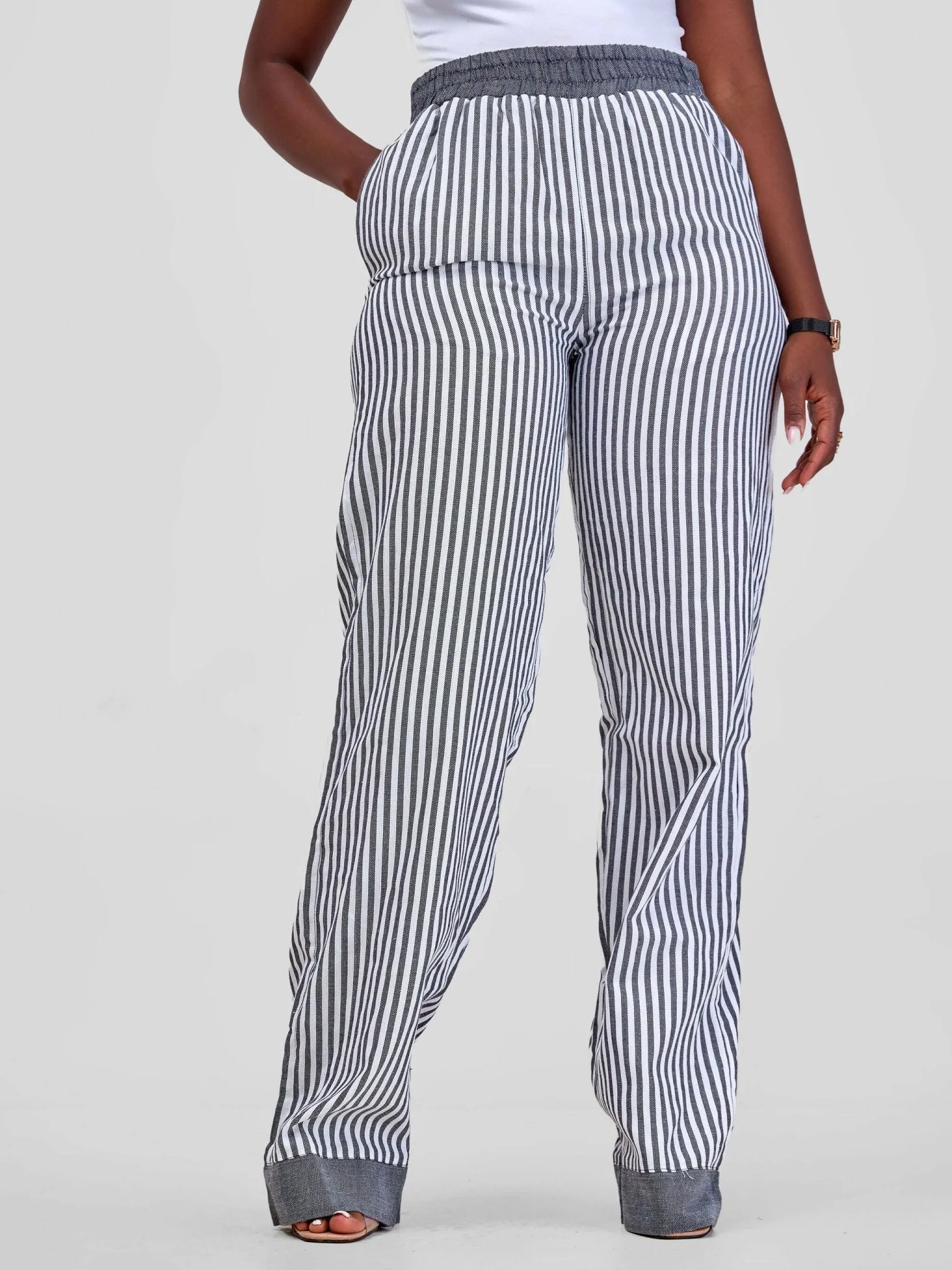 Liquid Lemn Wide Leg Striped (Mistari) Pants With Border - Grey
