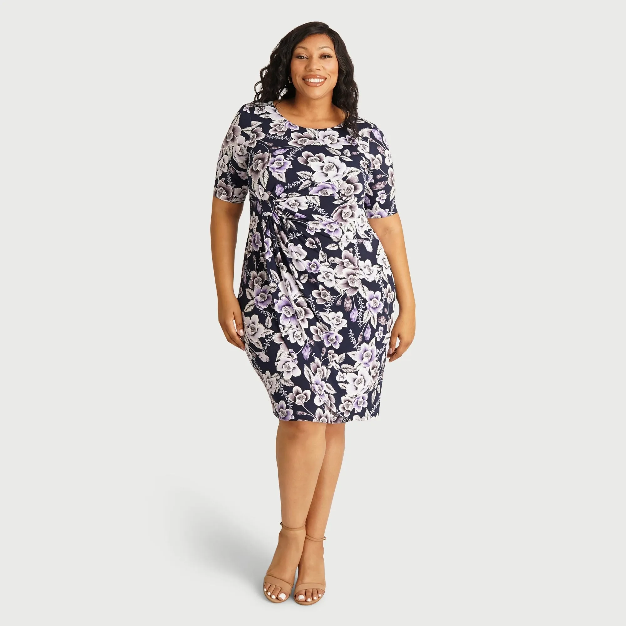 Lisa Lavender Floral Faux Wrap Dress