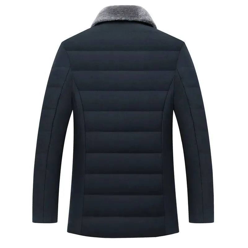Men's Winter Parka with Fur Collar – Windbreaker Cotton Padded Anorak, Thick Warm Casual Fleece Jacket
