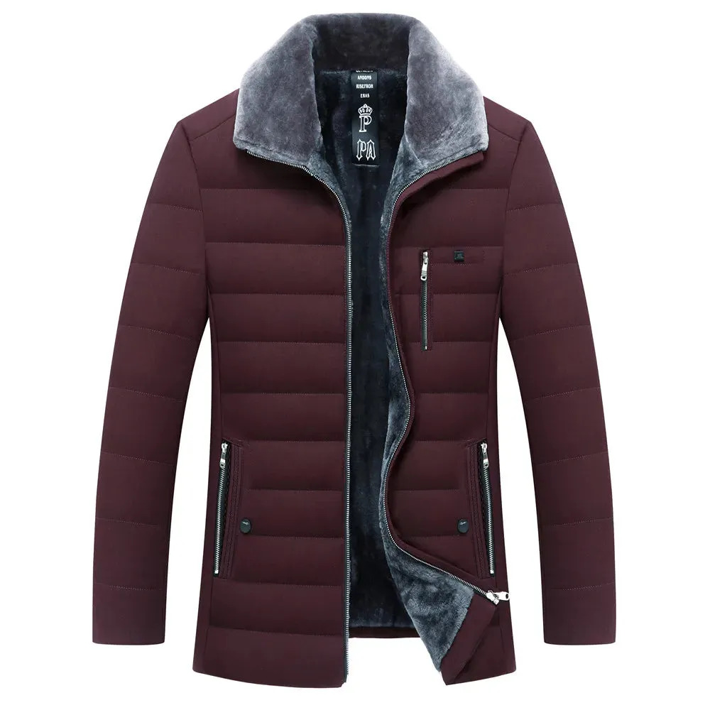 Men's Winter Parka with Fur Collar – Windbreaker Cotton Padded Anorak, Thick Warm Casual Fleece Jacket