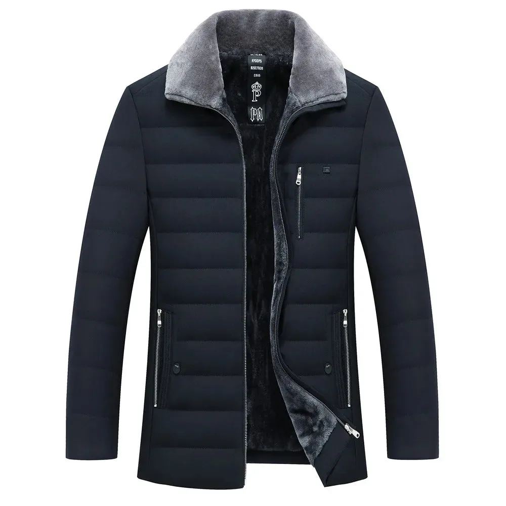 Men's Winter Parka with Fur Collar – Windbreaker Cotton Padded Anorak, Thick Warm Casual Fleece Jacket