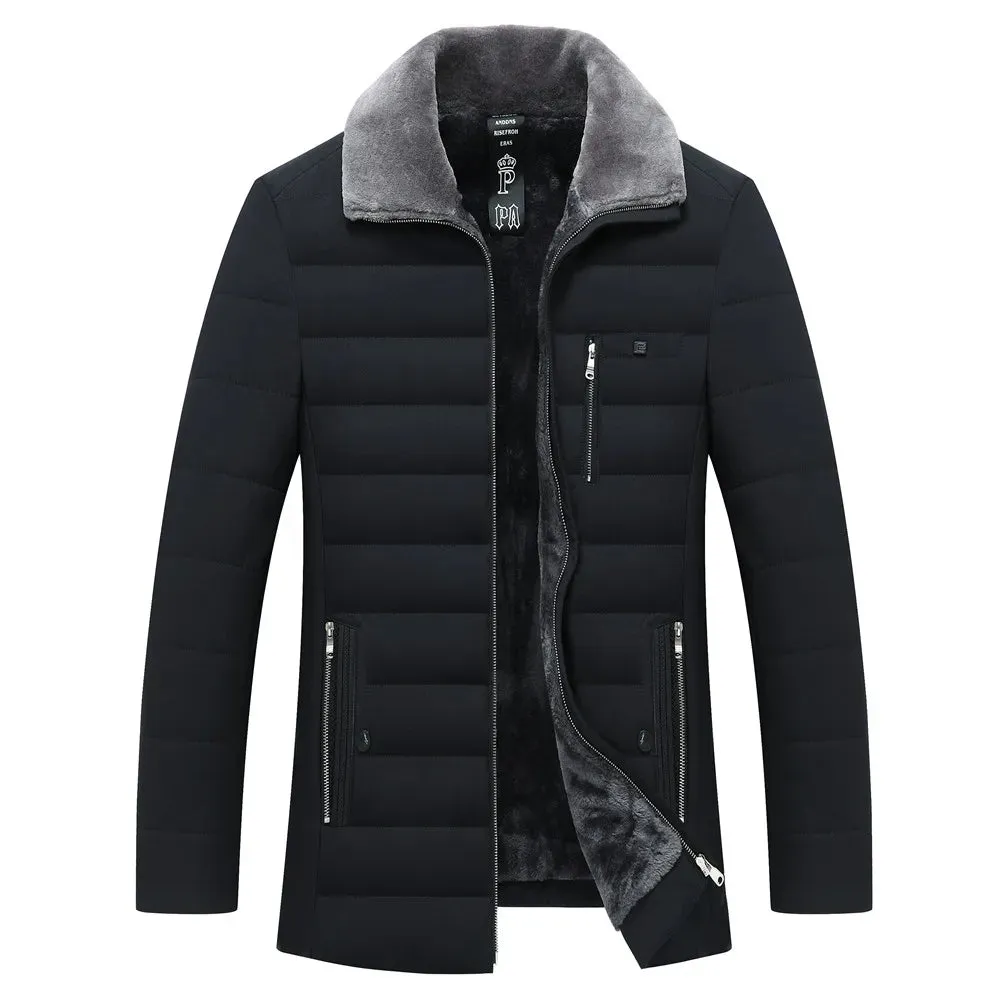 Men's Winter Parka with Fur Collar – Windbreaker Cotton Padded Anorak, Thick Warm Casual Fleece Jacket