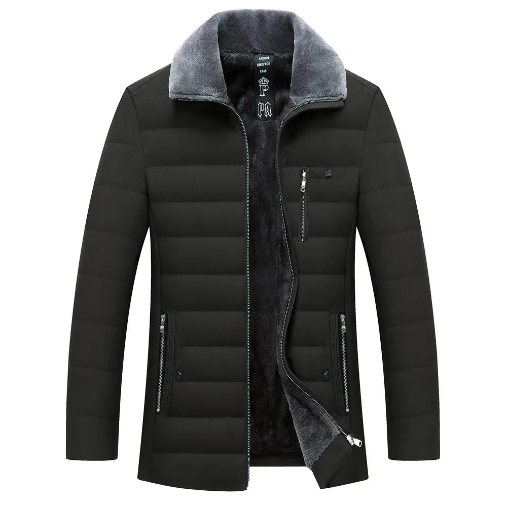 Men's Winter Parka with Fur Collar – Windbreaker Cotton Padded Anorak, Thick Warm Casual Fleece Jacket