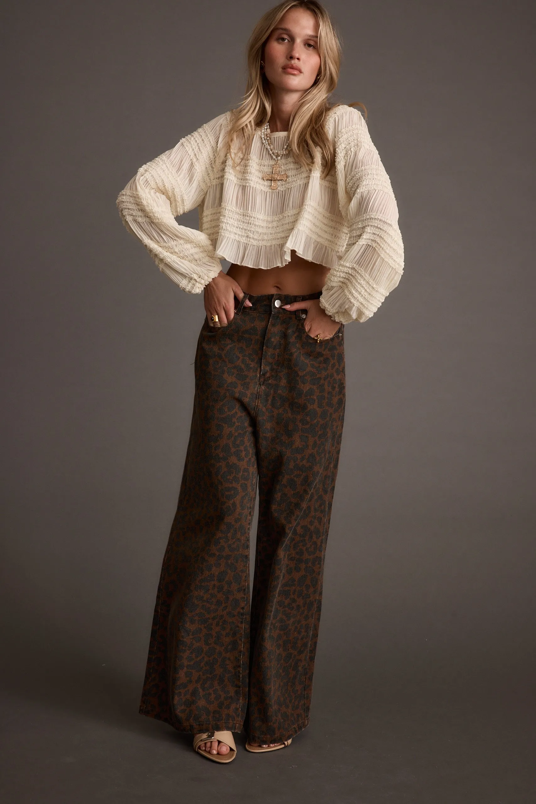 Milly Ivory Chiffon Long Sleeve Blouse