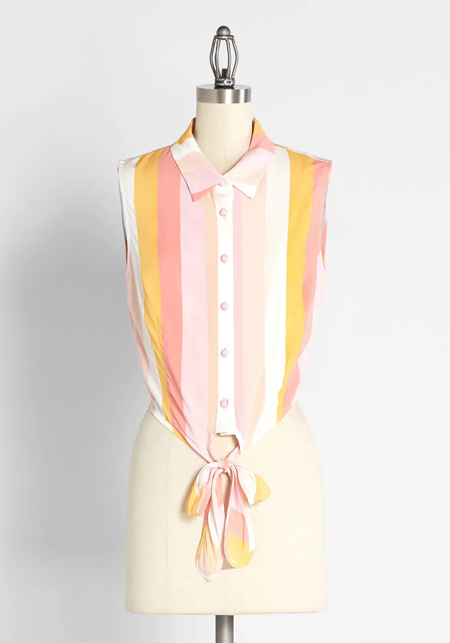 Modcloth x Collectif Strawberry Sugar Tie Waist Top