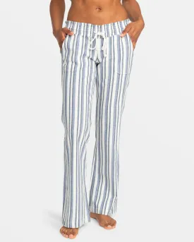 Oceanside Flared Beach Pants - Bijou Blue Small Silk Stripe
