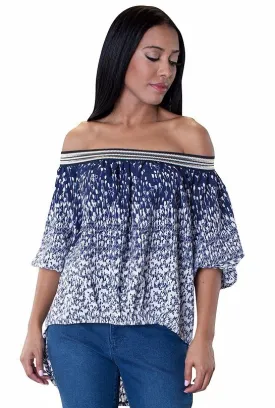 Off-shoulder High-low Print Top Blouse