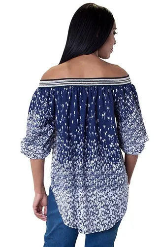 Off-shoulder High-low Print Top Blouse