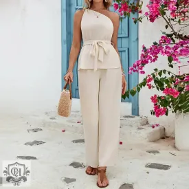 One Shoulder Suspender Top & Loose Trousers