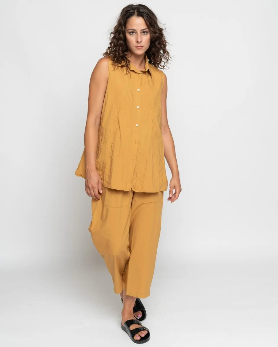 Organic Crinkle Sleeveless Button-Up Shirt