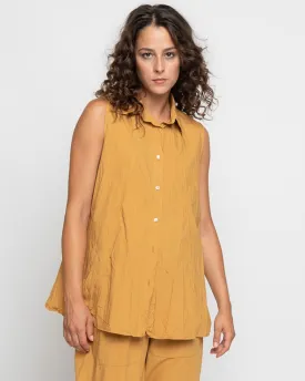 Organic Crinkle Sleeveless Button-Up Shirt