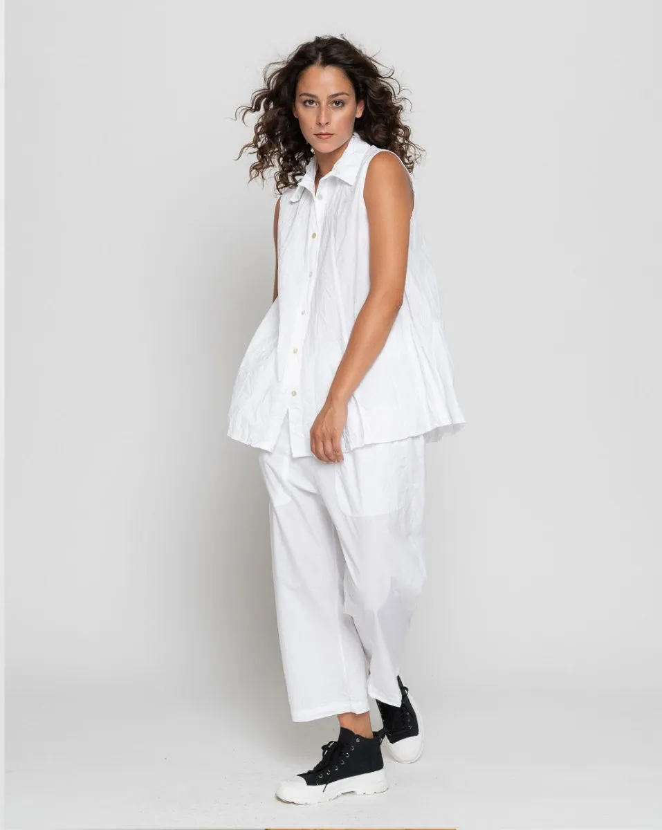 Organic Crinkle Sleeveless Button-Up Shirt