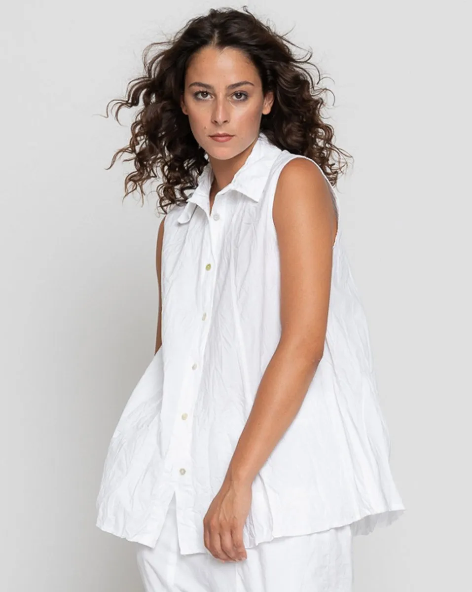Organic Crinkle Sleeveless Button-Up Shirt