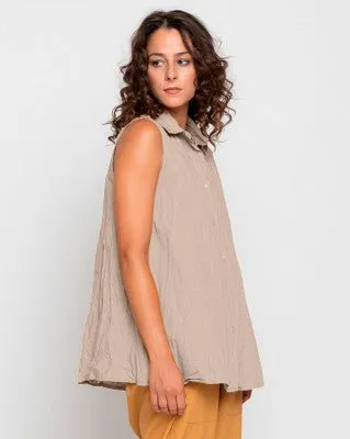 Organic Crinkle Sleeveless Button-Up Shirt