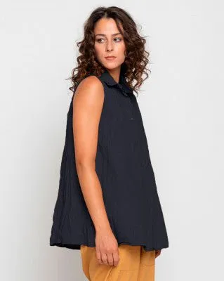 Organic Crinkle Sleeveless Button-Up Shirt