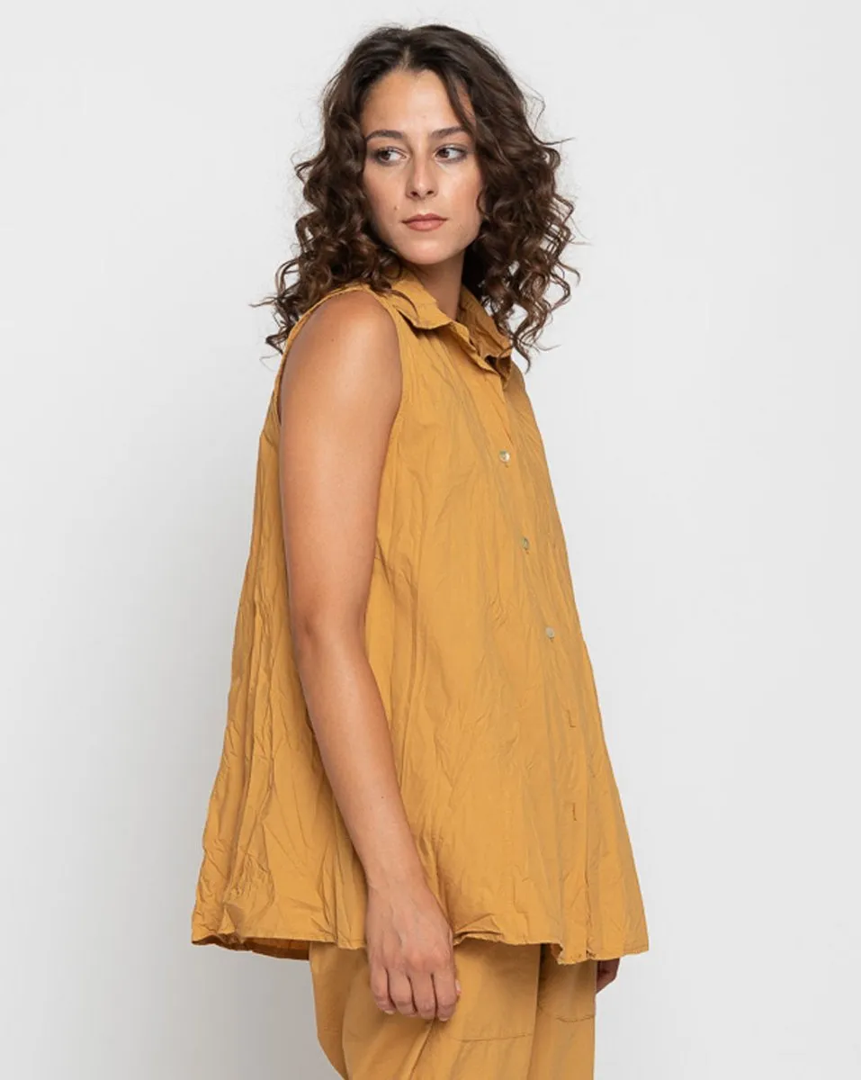Organic Crinkle Sleeveless Button-Up Shirt