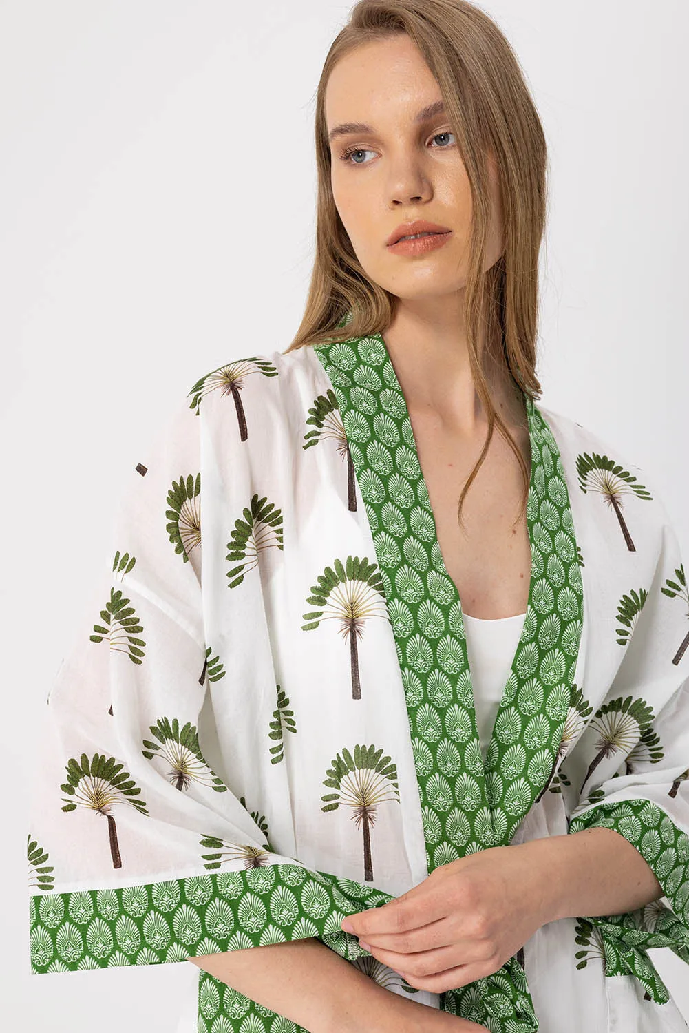 Palmiye Desenli Elissa Kimono