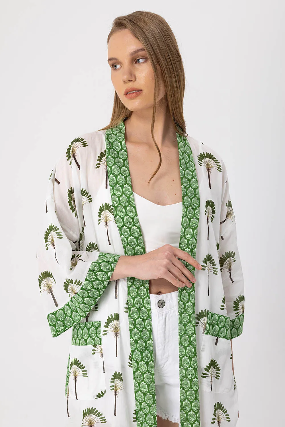 Palmiye Desenli Elissa Kimono