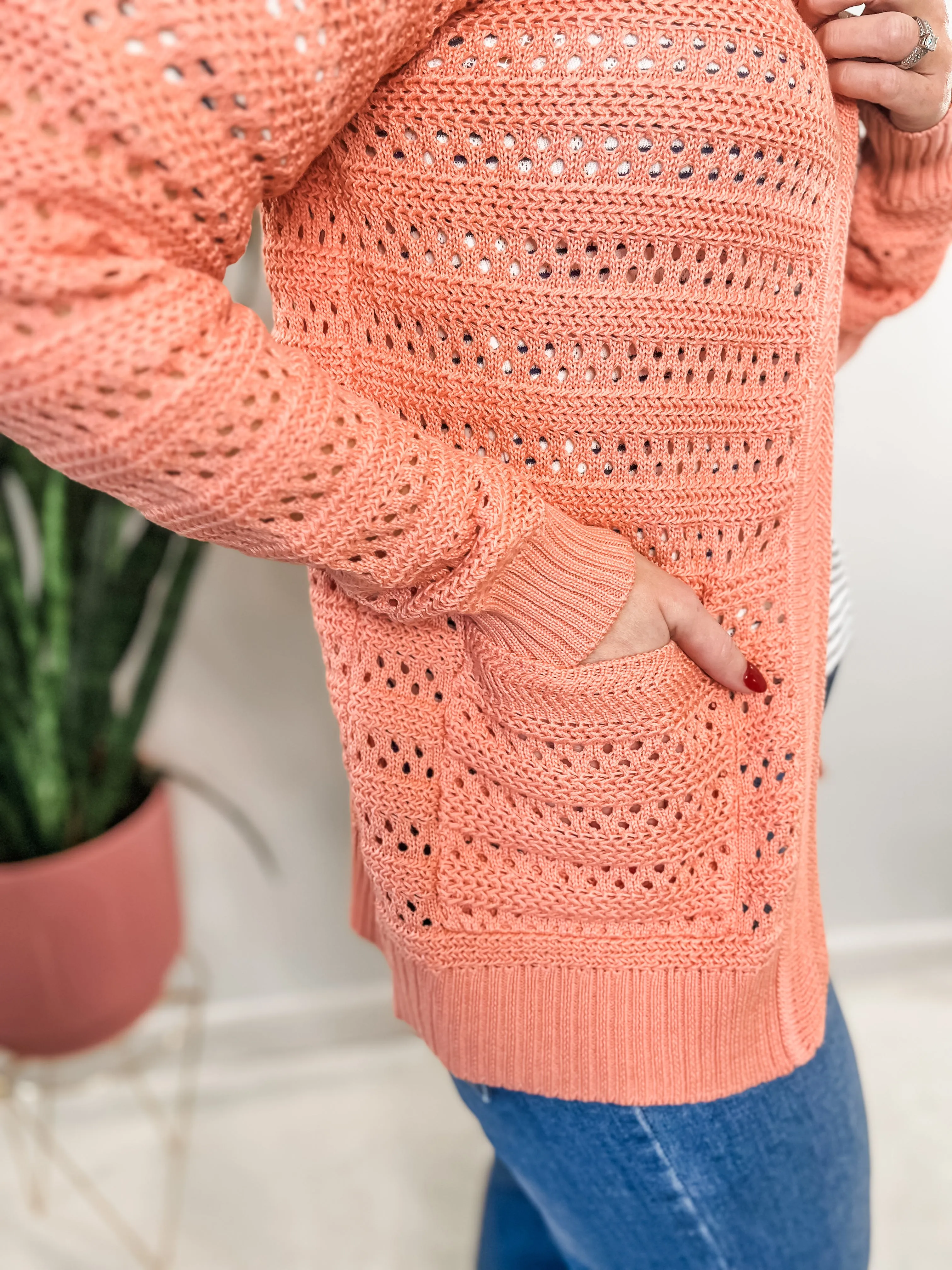 Peach Open Front Hooded Cardigan