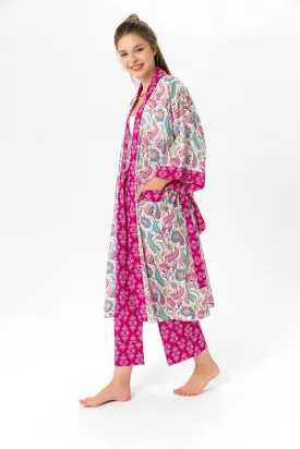 Pembe şal desenli Elissa Kimono