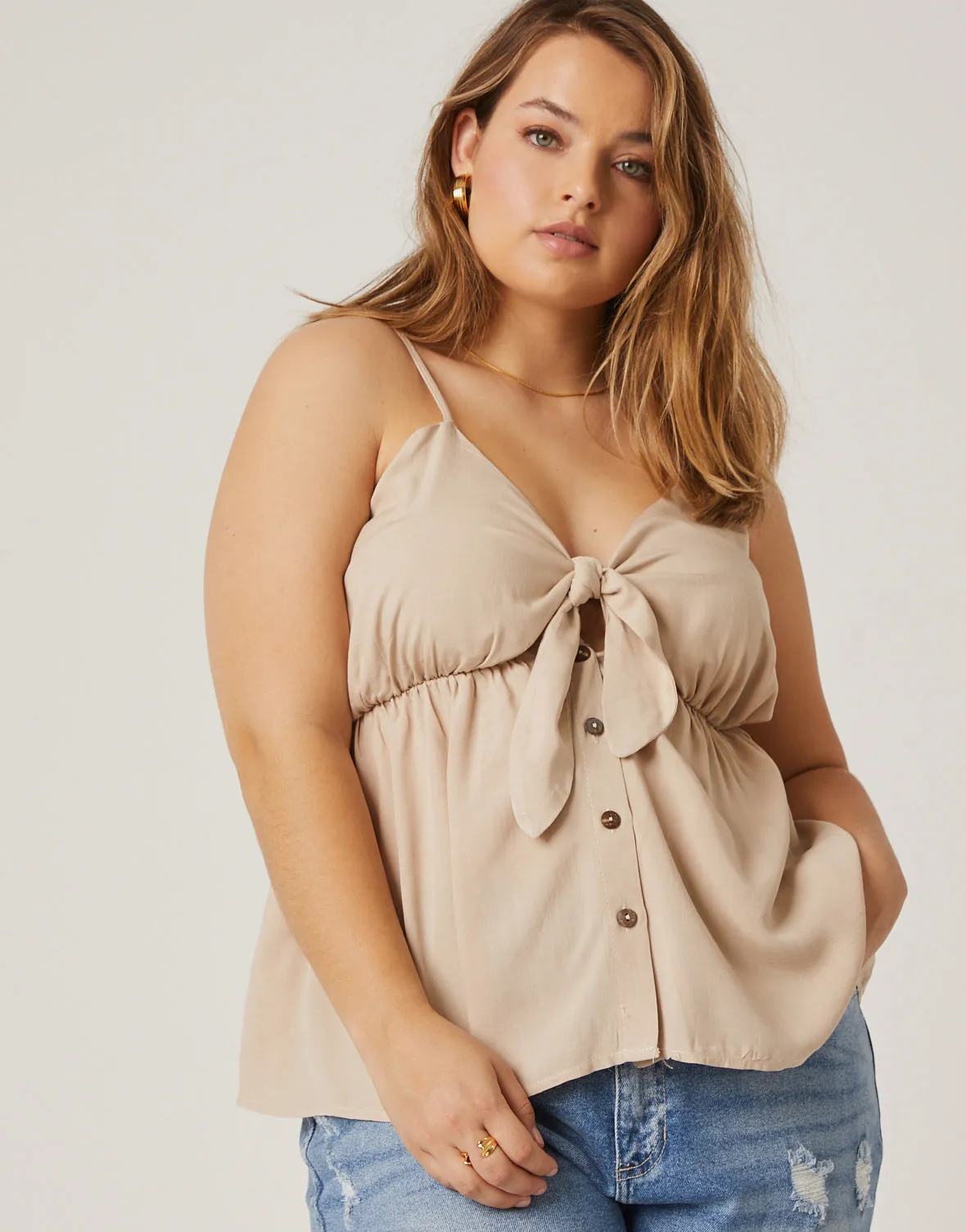 Plus Size Tie Front Button Top