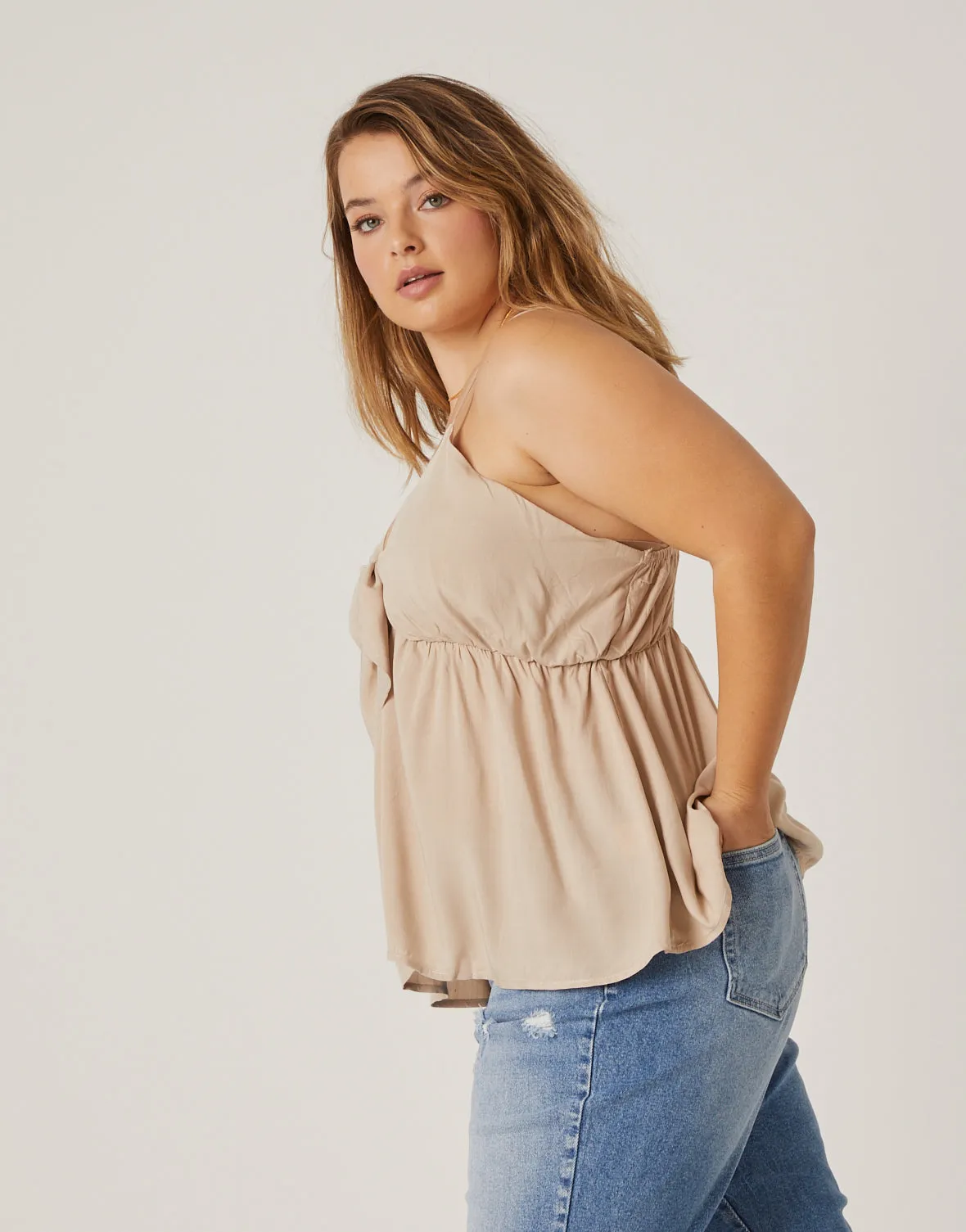 Plus Size Tie Front Button Top