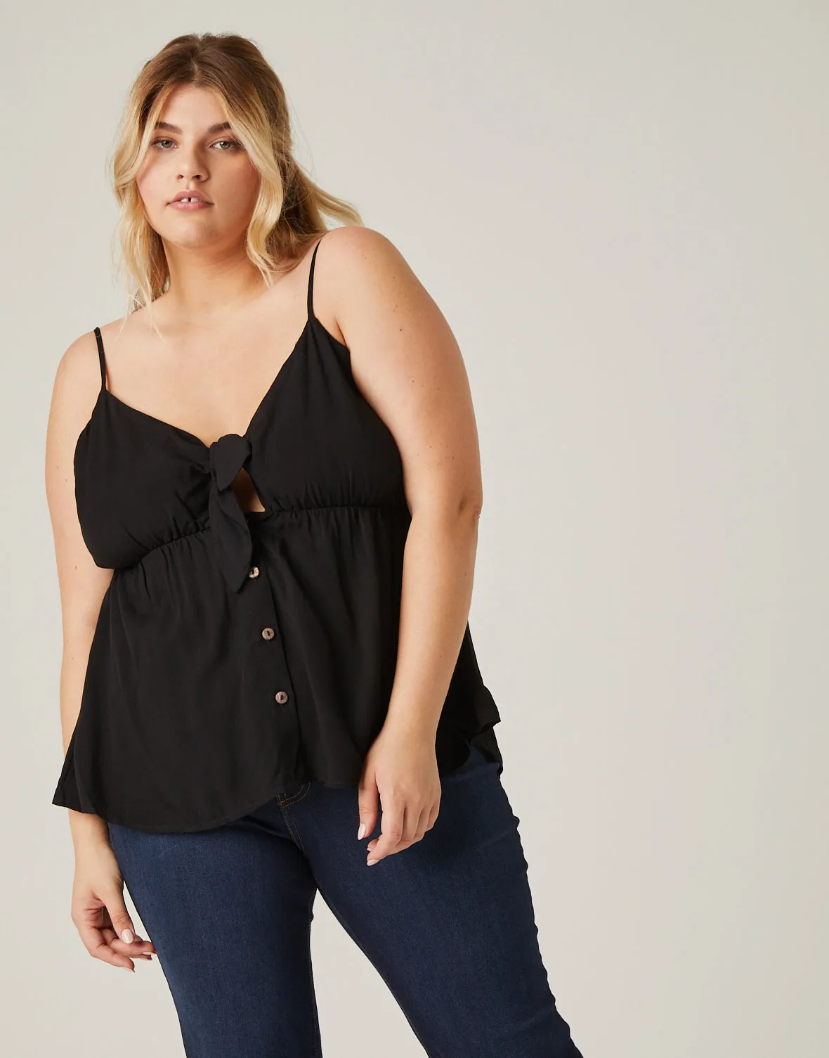 Plus Size Tie Front Button Top