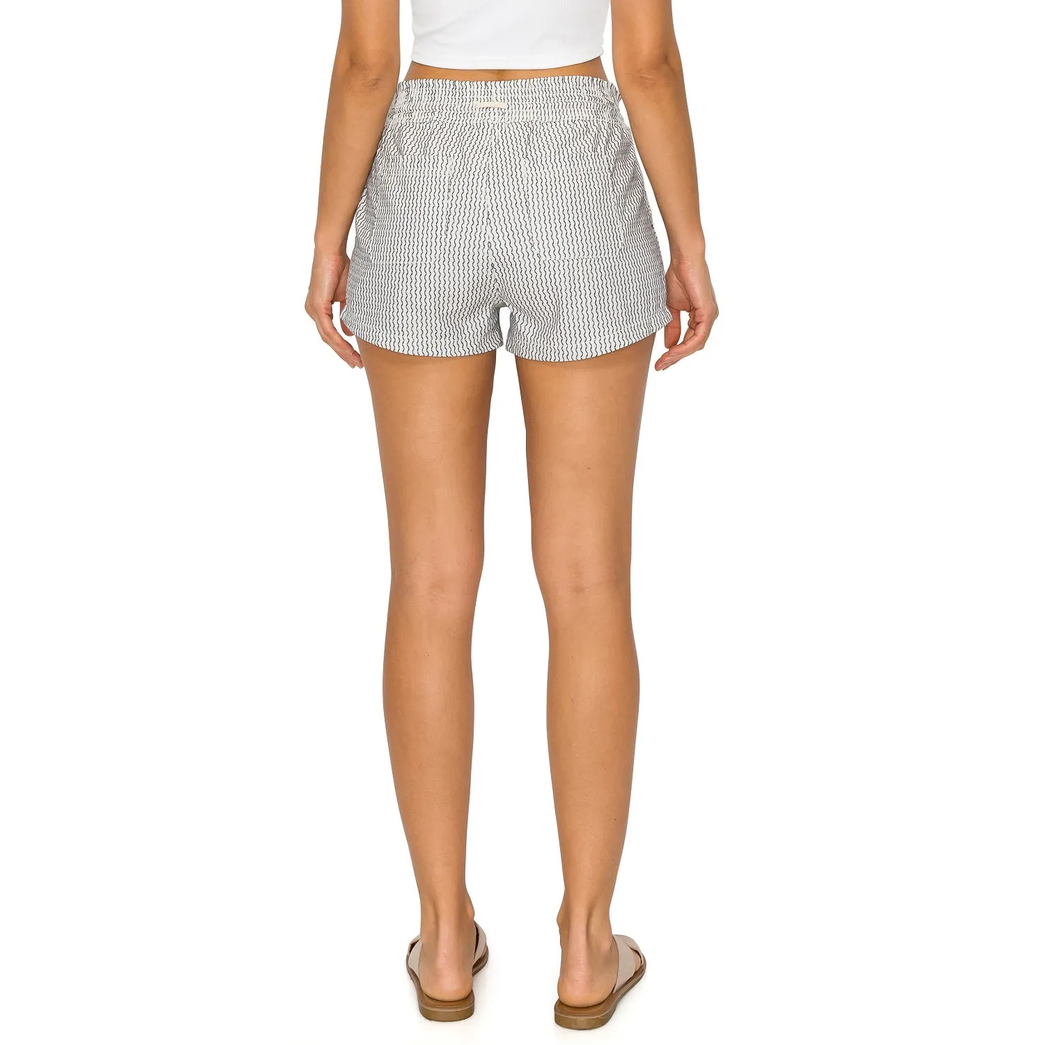 Printed Drawstring Linen Shorts - White Black