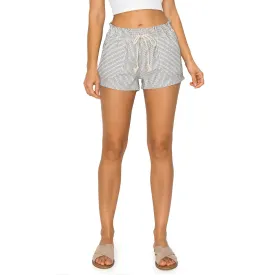 Printed Drawstring Linen Shorts - White Black