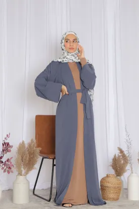 Rana Soft Open Abaya- Blue Gray