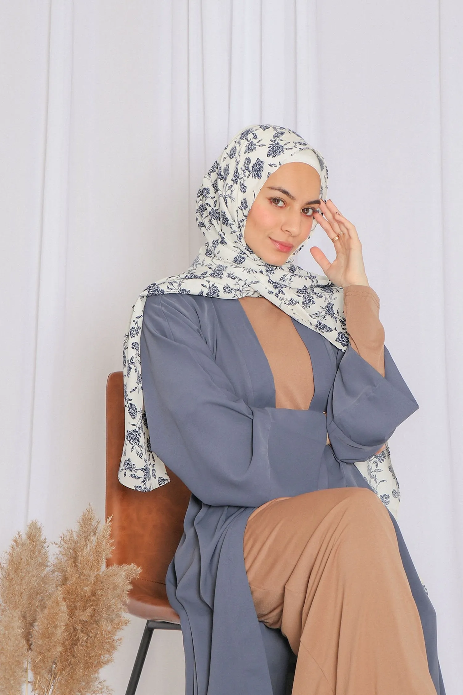 Rana Soft Open Abaya- Blue Gray