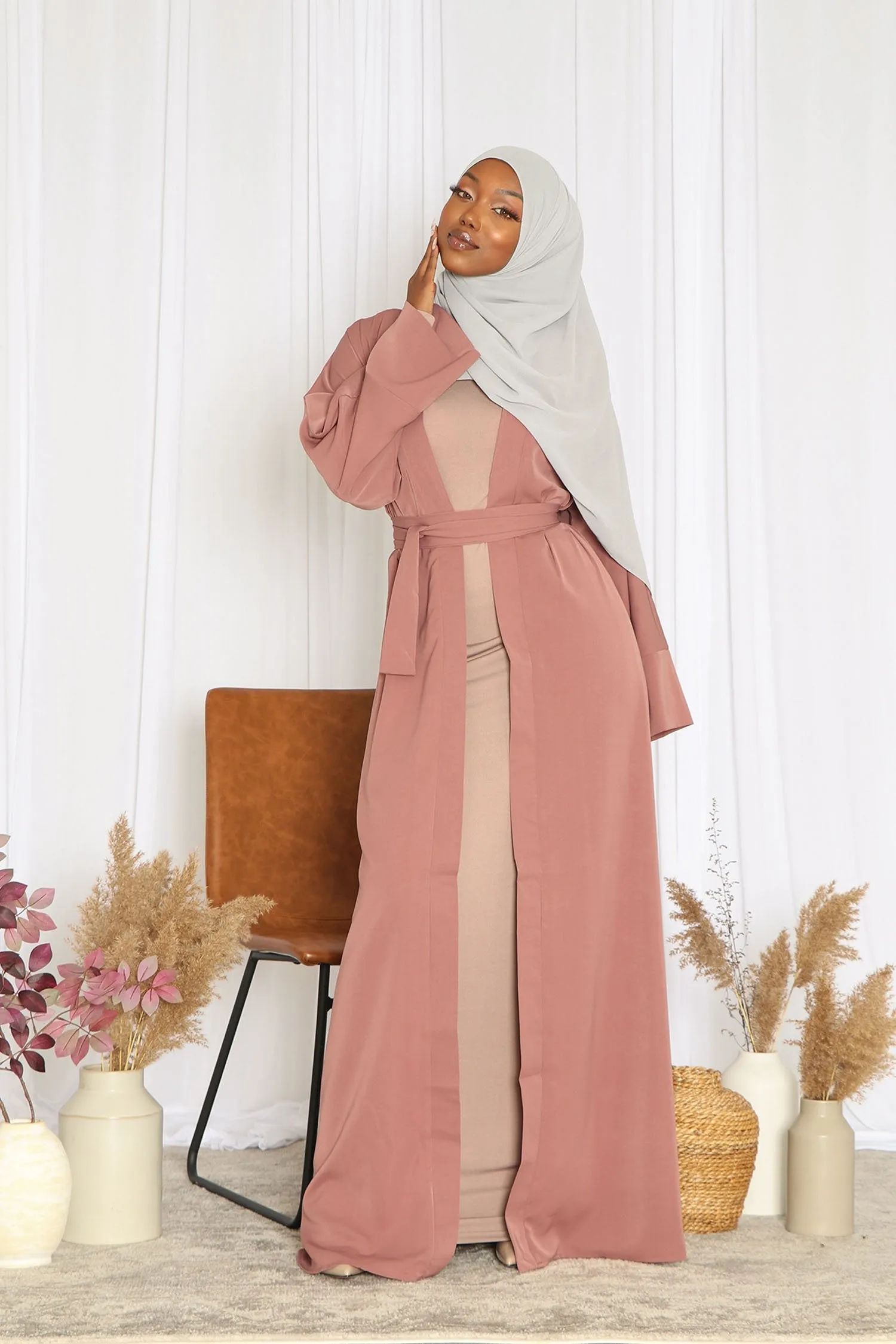 Rana Soft Open Abaya- Nude Pink