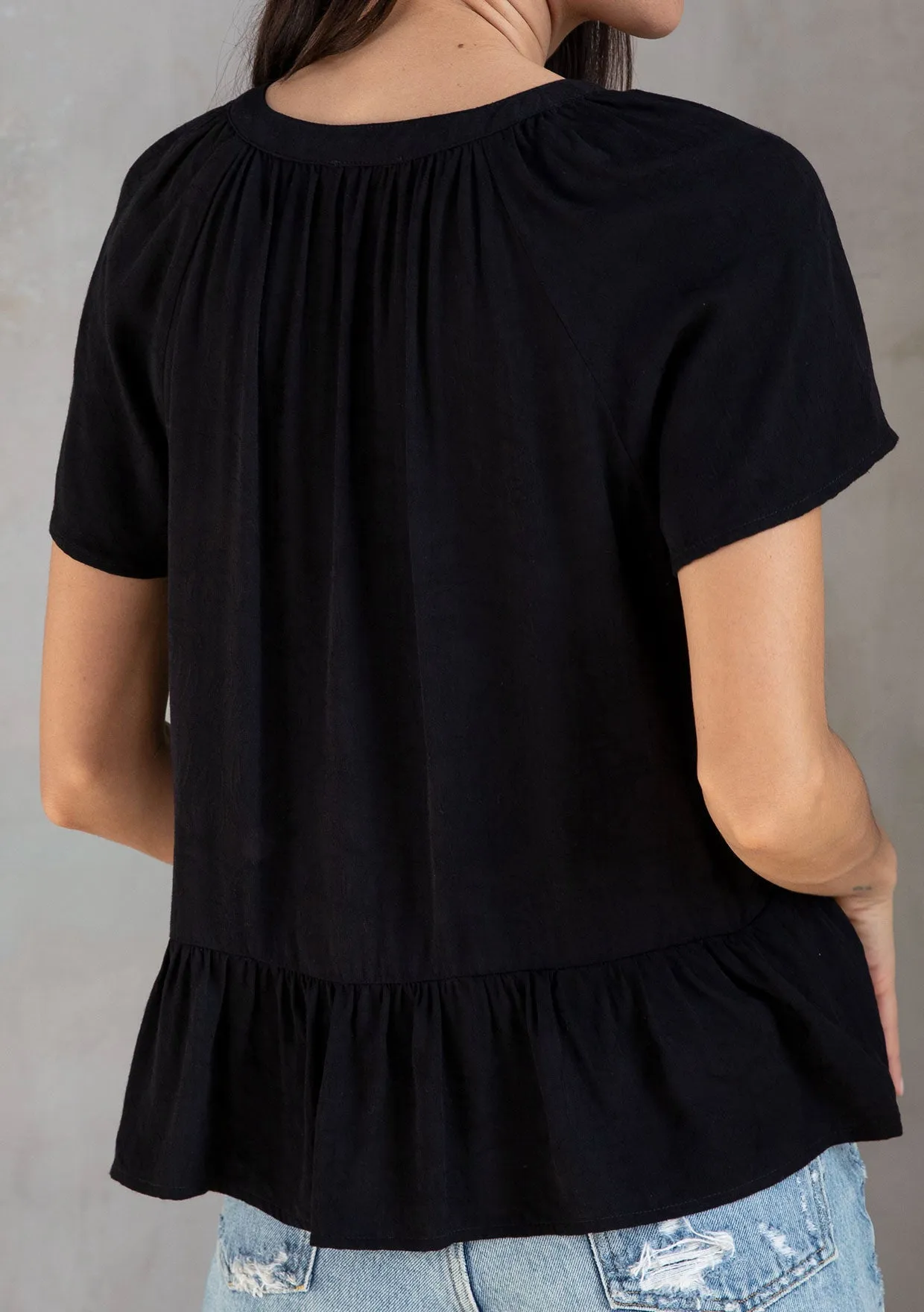 Rose Jacquard Flutter Sleeve Peplum Blouse