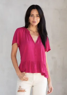 Rose Jacquard Flutter Sleeve Peplum Blouse